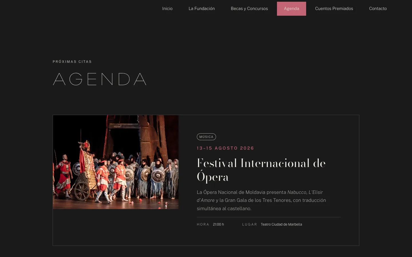 La agenda con el festival en «próximas citas», con su foto y sus datos.