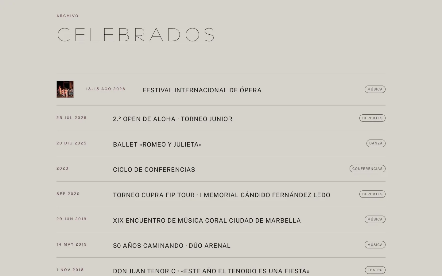 La agenda con el festival encabezando la lista de «celebrados».